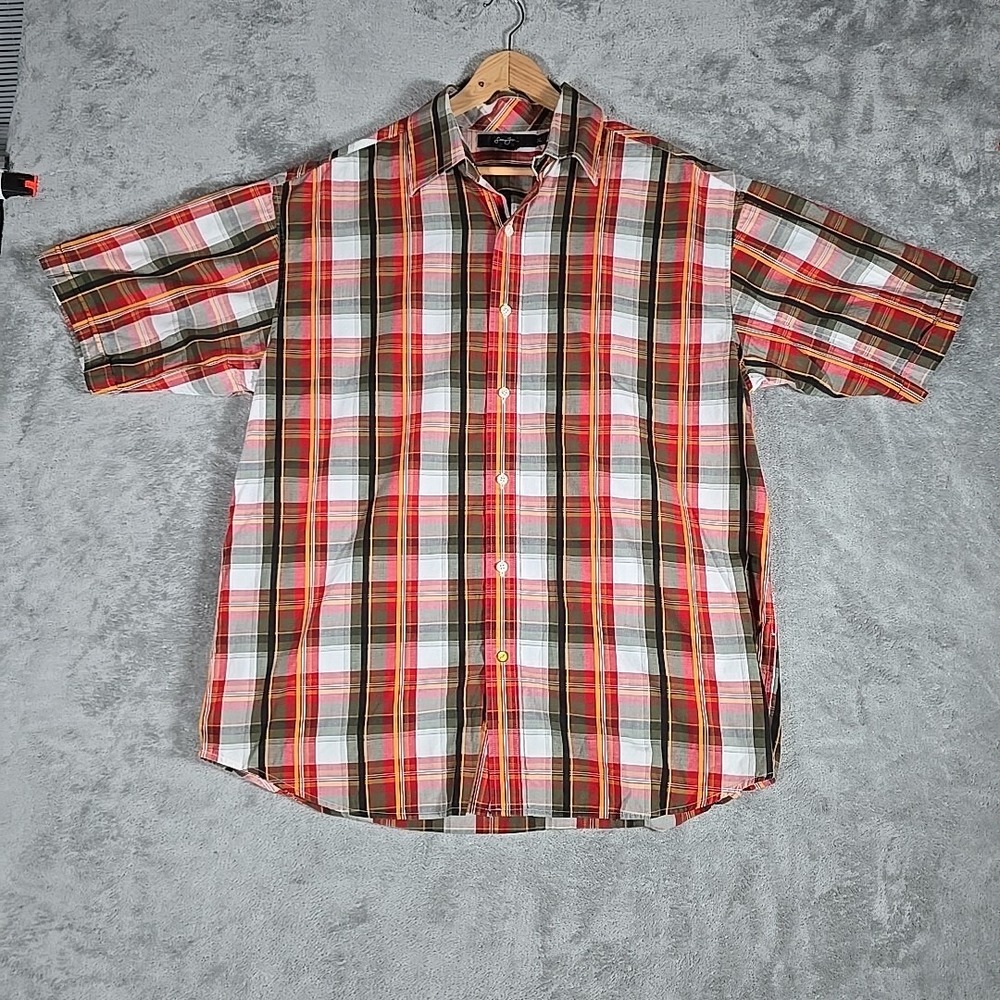 Sean John Mens Shirt 2XL Multicolor Tartan Plaid Button-Up Short Sleeve Gorpcore